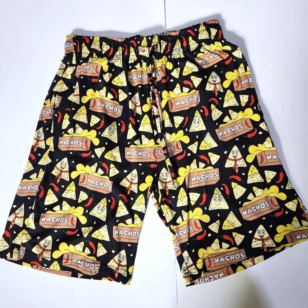 Men's Shorts Cartoon Nachos Print Medium Elastic Waist Slash Pockets Locals Only